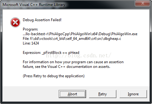 (转)Debug Assertion Failed! Expression: _pFirstBlock == pHead