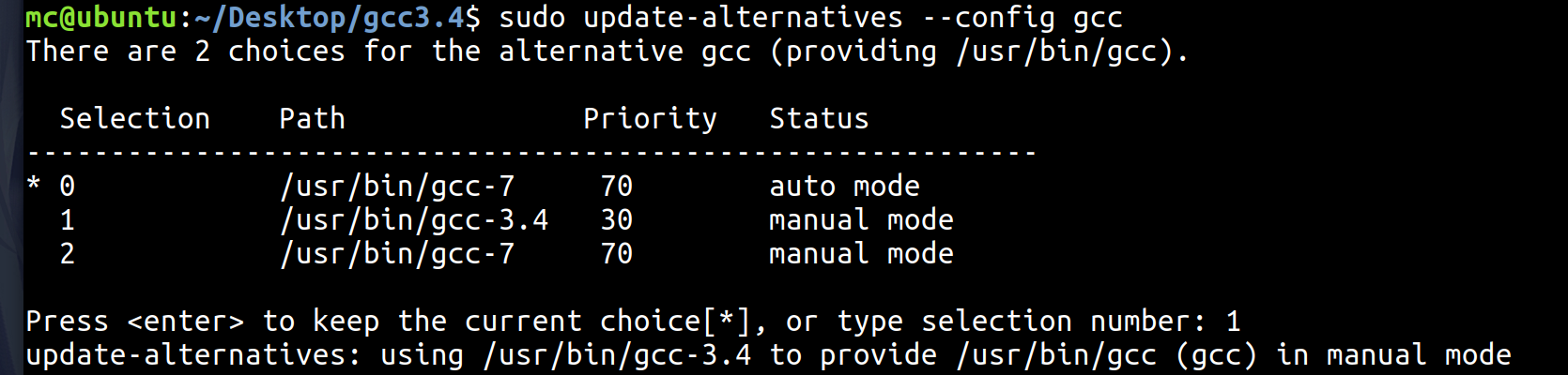 Ubuntu18.04将高版本gcc7.5降低为低版本gcc3.4