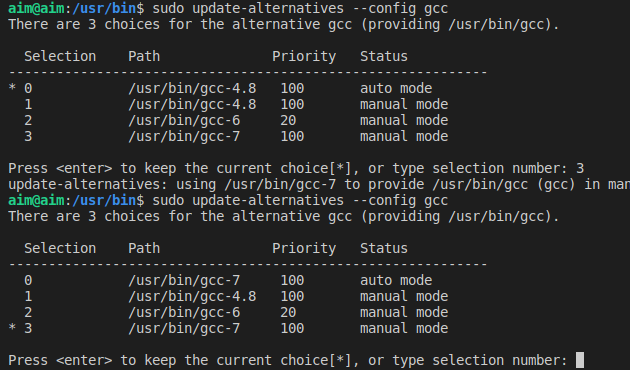 Ubuntu18.04多个版本GCC编译器的切换