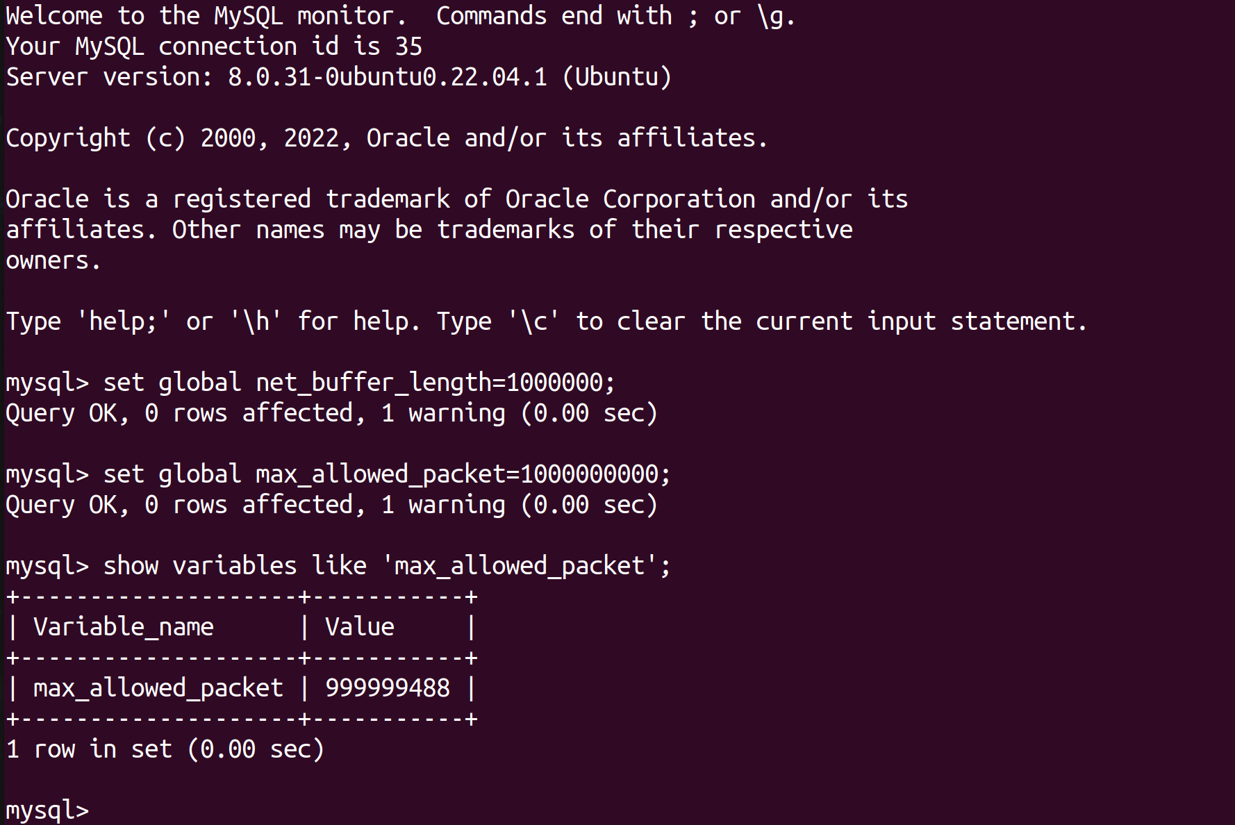 Got a packet bigger than 'max_allowed_packet' bytes,cpp mysql insert multiple values and exceed maximum capacity