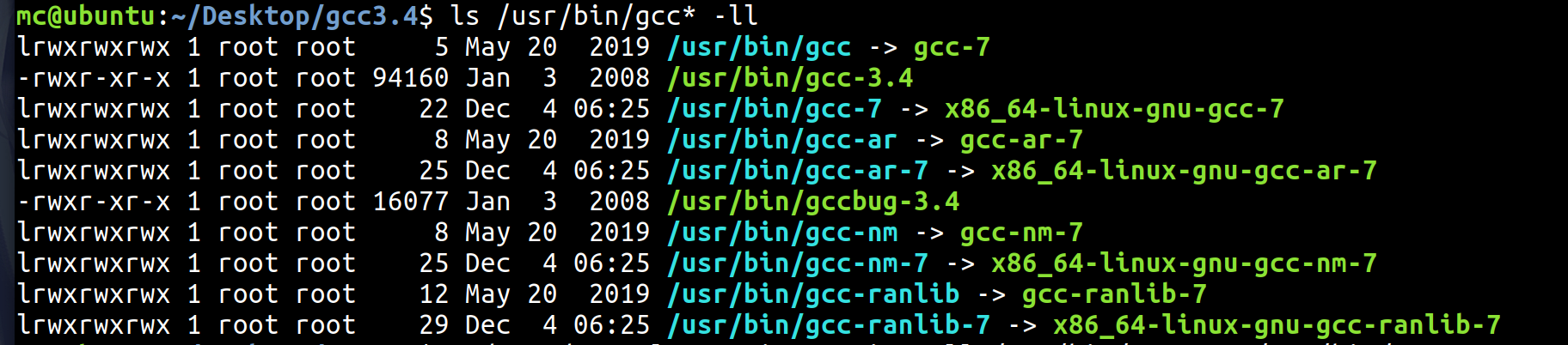 Ubuntu18.04将高版本gcc7.5降低为低版本gcc3.4